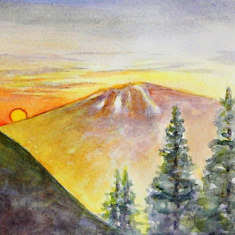Scenic Lake Tahoe Mt Watercolor Art 6x6 SQ