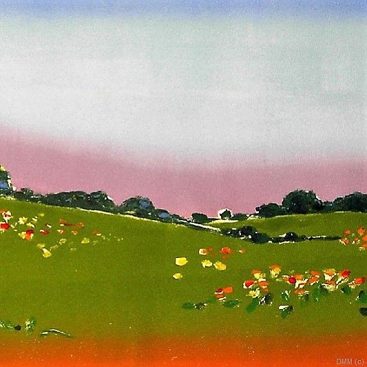 Scenic Spring Flowers Monotype Art 12x16